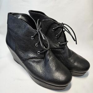 BCBGeneration Womens Kenan Leather Ankle Boot Size 8 Black Chunky Platform Wedge
